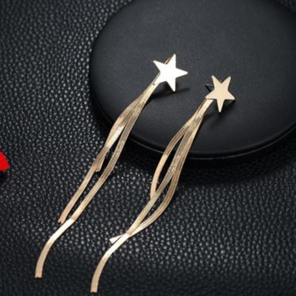 Gold Drop Pentagram Star Post Earrings - Picture 1 of 6